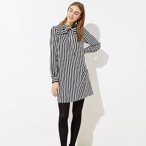 Loft Black and White Striped Tie Neck Bow Dress